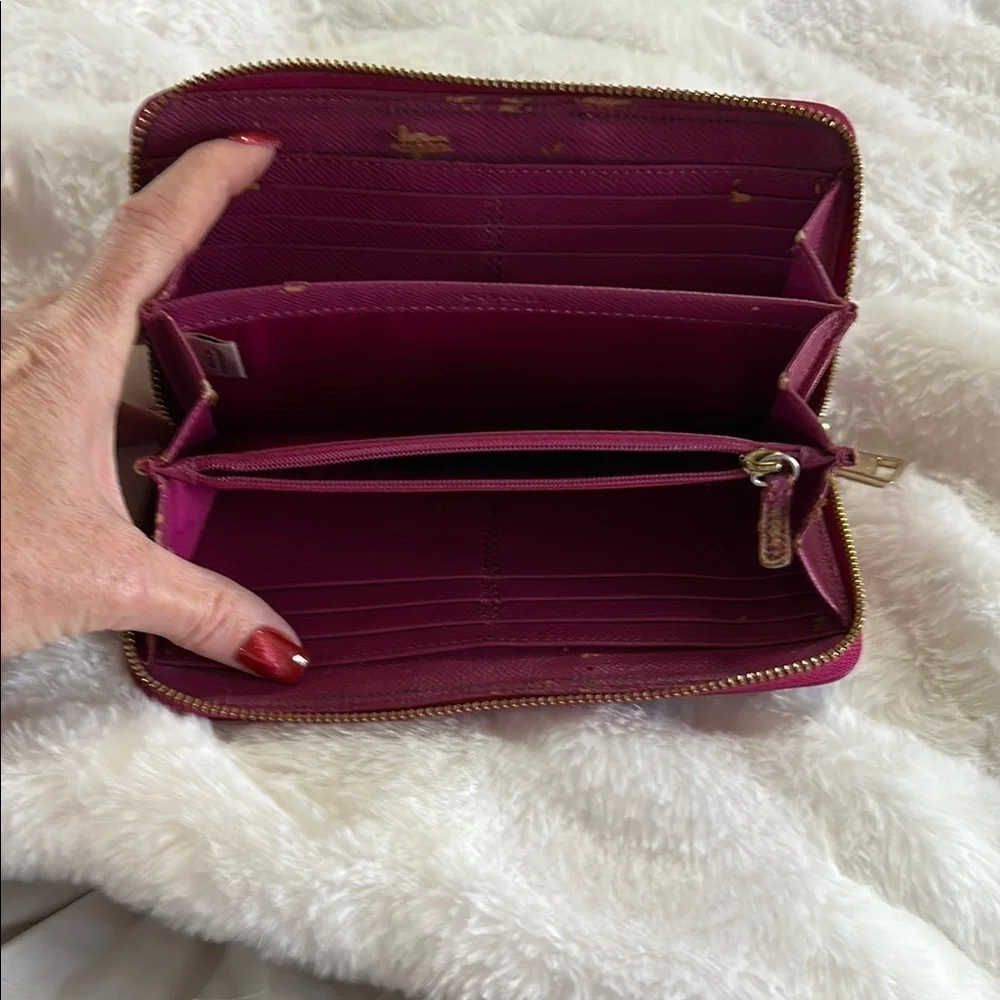 Coach Brown and Pink Signature Canvas Wallet